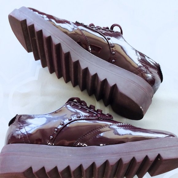 Zara Burgundy Vinyl Flat Platform Shoes - Picture 3 of 6